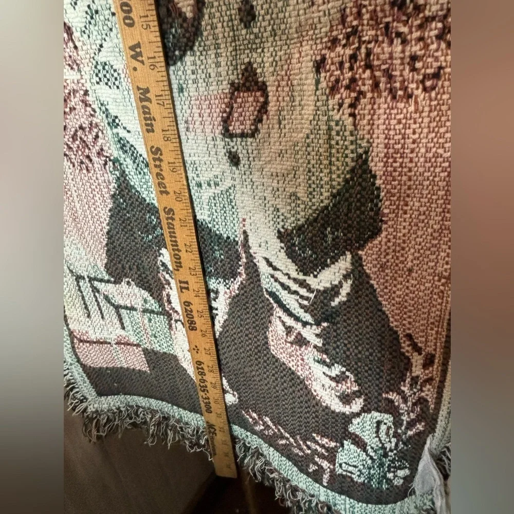 Festive Vintage Santa Woven Tapestry Throw Blanket in Brown and Green